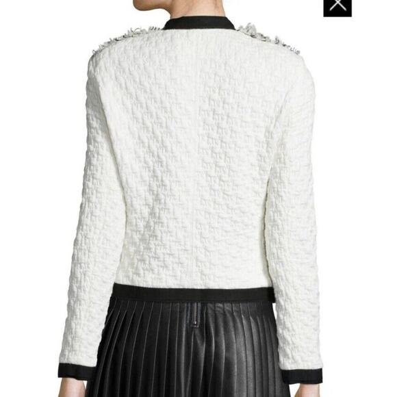 Rebecca Taylor Lana Fringe Tweed Jacket Black and White Size 4 - Picture 2 of 11